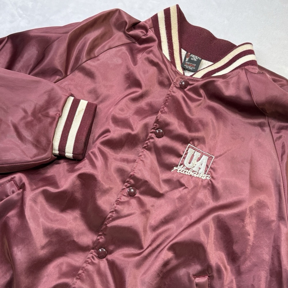 Vintage 80s 90s Alabama Crimson Tide Satin Bomber Jacket USA Made XL Aristo JAC